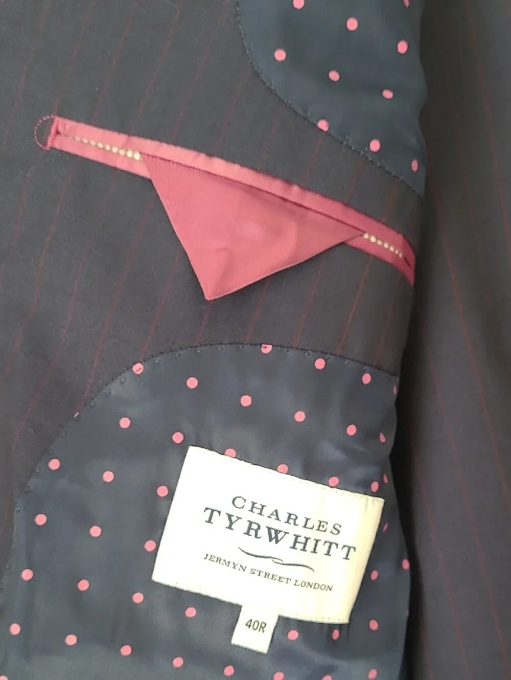 Charles Tyrwhitt Men's Navy Blue and Pink Suit with Vest